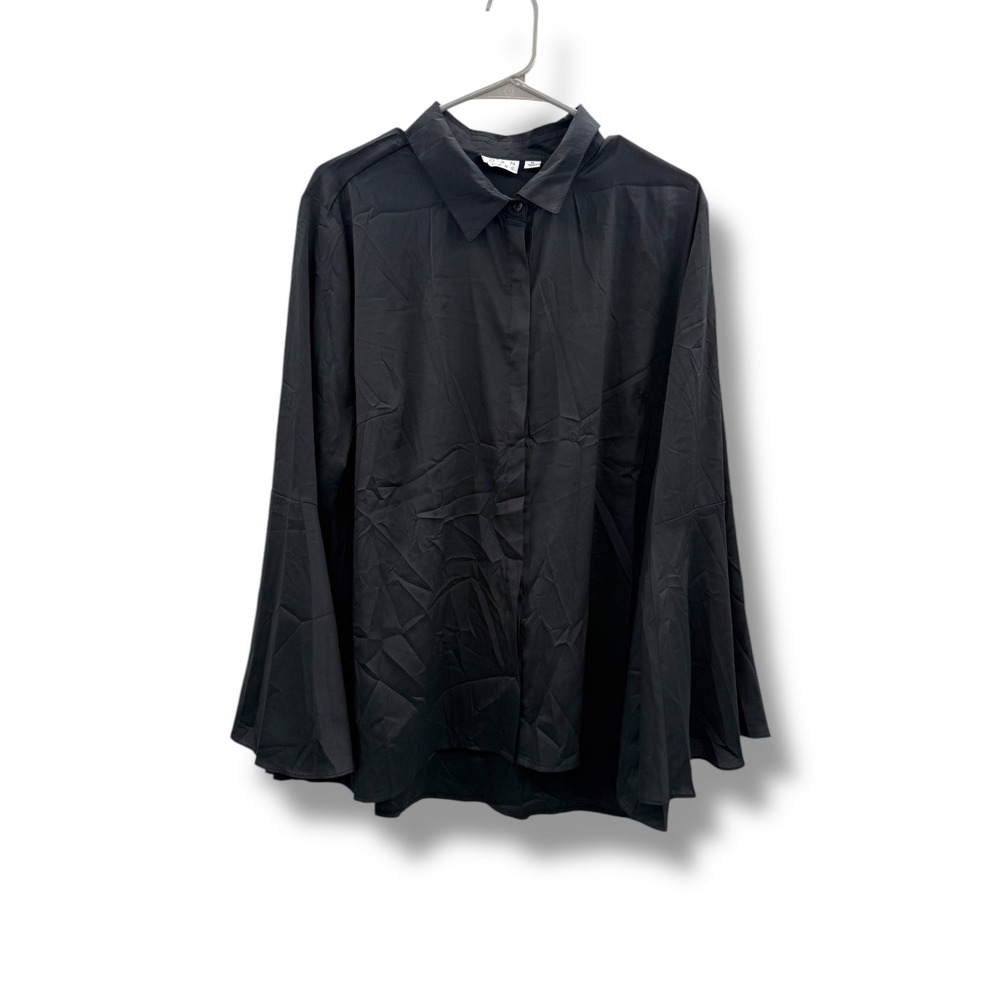 Jones Studio Button‎ Down Shirt Women's 16W Black Long Sleeve Flowy Workwear
